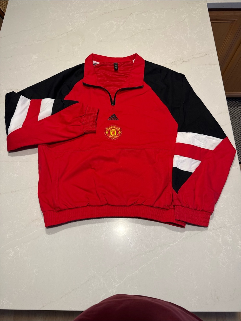 Adidas Red, Black & White Quarter Zip Manchester United Pullover